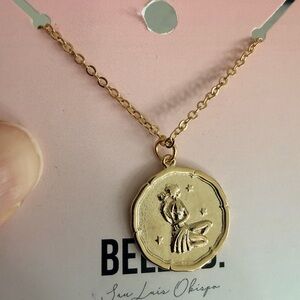 Aquarius Zodiac Stamp Charm Necklace in Gold